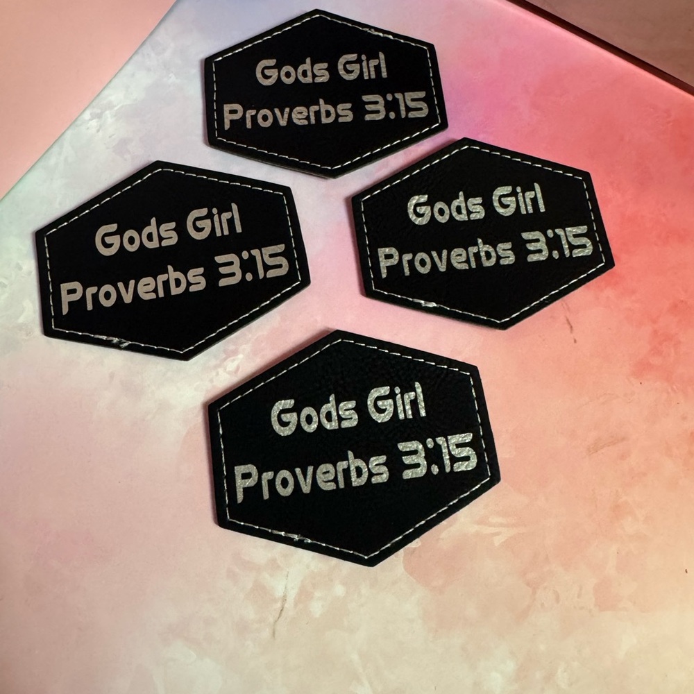 Gods Girl Proverbs 3:15 Black Iron-On Patches (Set of 4)